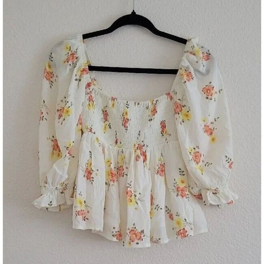 Faithful The Brand Peplum Floral Top Women's Size Small